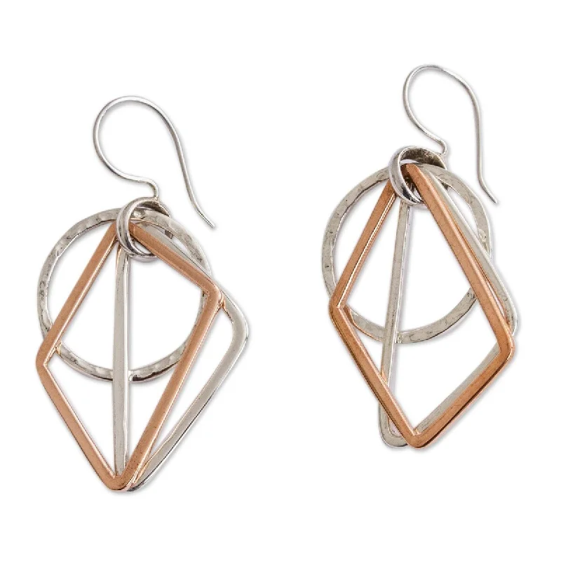 Drop Earrings for Fitness Activities -NOVICA Geometric Trio, Sterling silver and copper dangle earrings - 2L*0.9W