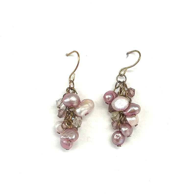 Drop Earrings for Party Look -Pink Pearl And Crystal Cluster Earrings