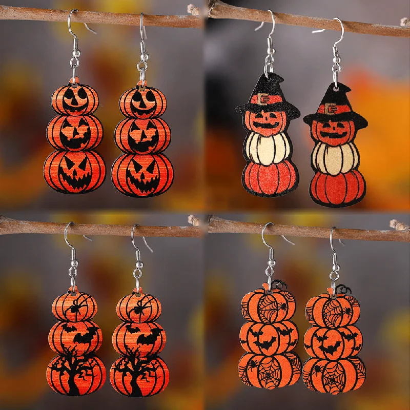 Drop Earrings for Festival Style -Wholesale Halloween Bat Ghost Face Pumpkin Wooden Earrings