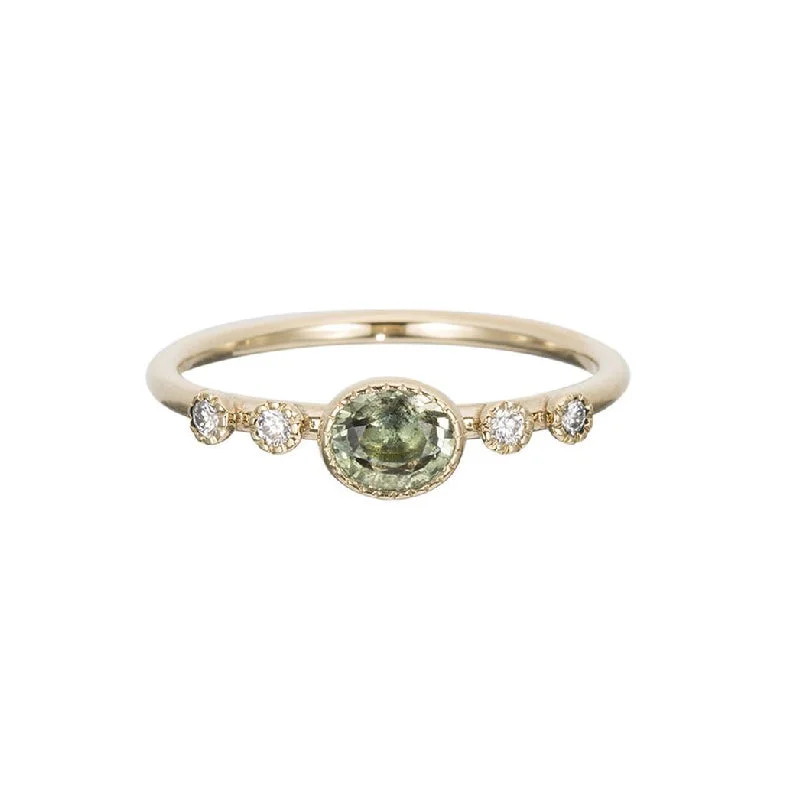 Rings with adjustable bands for perfect fit -Green Sapphire Dew Ring