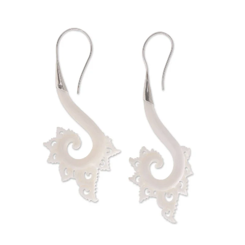 Drop Earrings for Mother's Day -NOVICA Peaceful Spirals, Bone drop earrings - 3.3*0.2