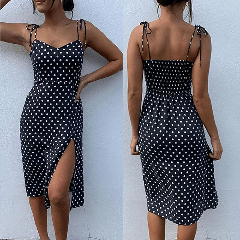 Khaki Dresses for Casual -Black and white polka dot dress