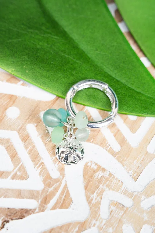 Rings with adjustable bands for perfect fit -SALE! Mint Sea Glass and Sand Dollar Cluster Ring