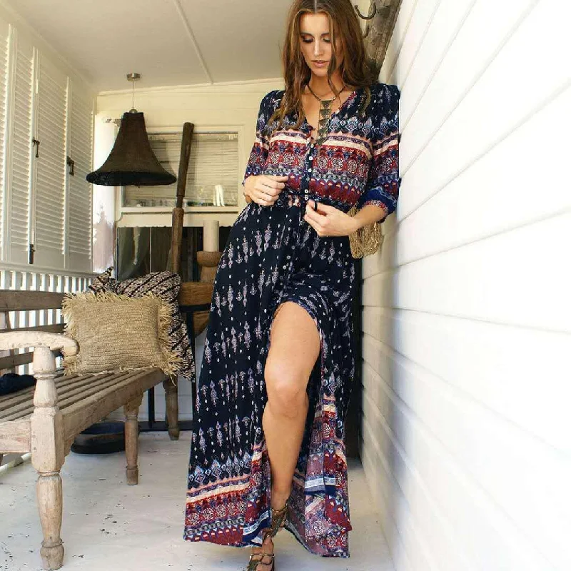 Christmas Dresses for Holiday -Bohemian Print New Dress Women's Beach Dress