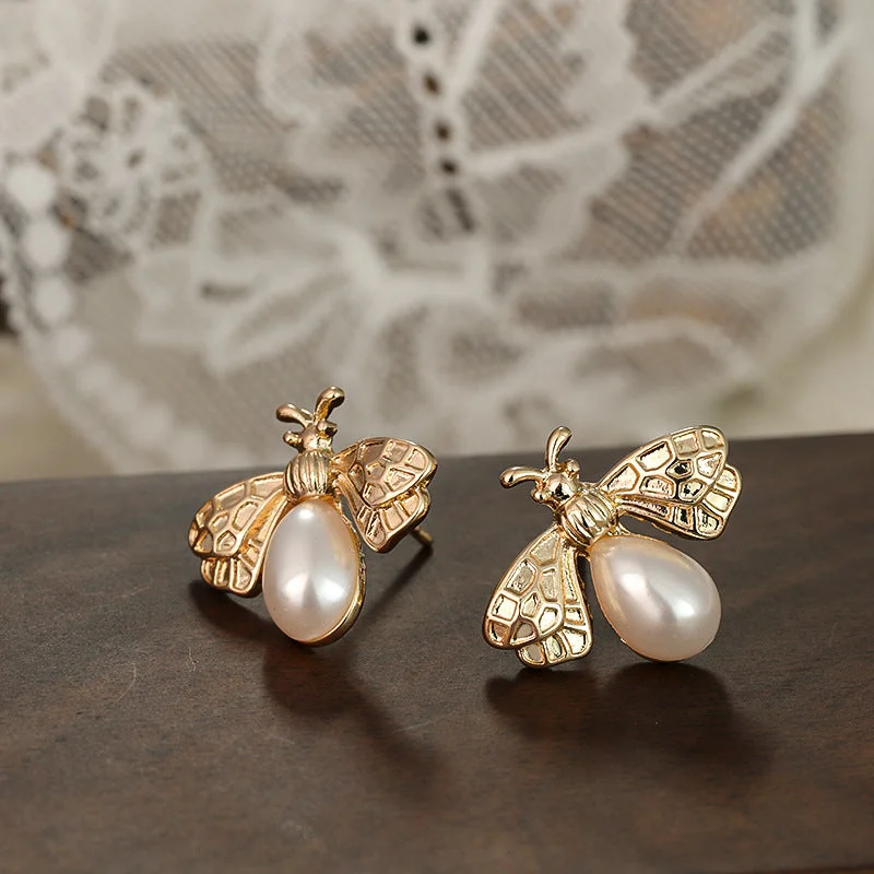 Tarnish Resistant Drop Earrings for Longevity -Wholesale S925 Silver Needle Small Bee Pearl Earrings