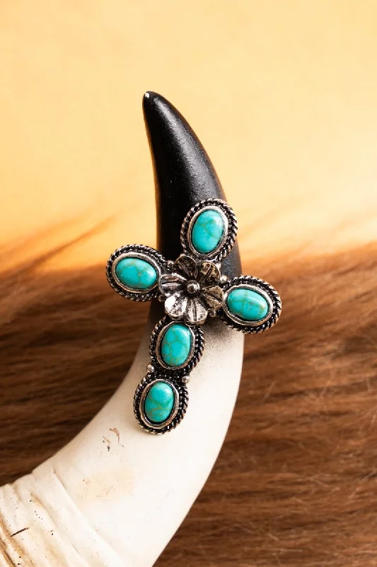 Rings with sunstone gems for fiery sparkle -TIPI Radiant Cross Turquoise Cuff Ring