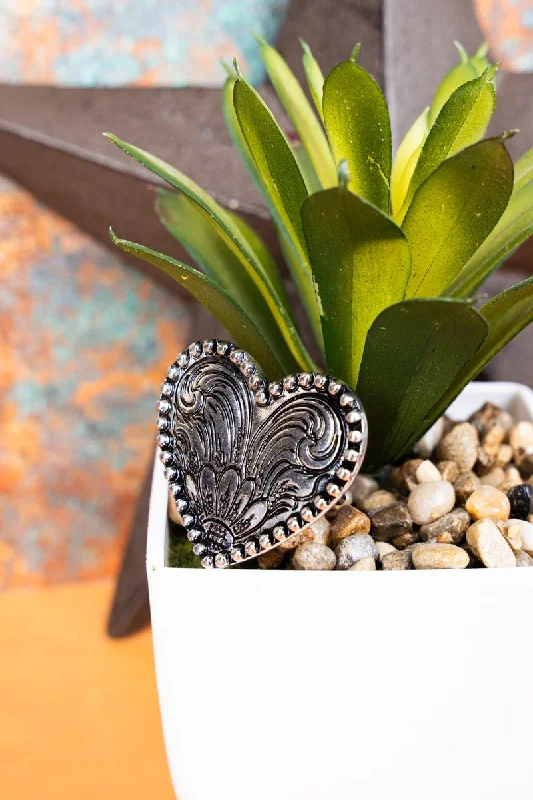 Rings with rough peridot for green texture -TIPI Sunflower Heart Silvertone Cuff Ring