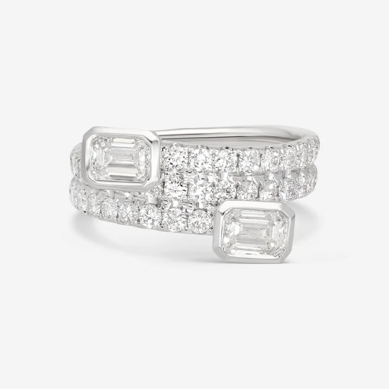 Dainty rings with subtle engraved star motifs -Ina Mar 18K White Gold Diamond 0.90ct.twd Wrap Ring ALR-19120