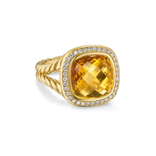 Rings with herkimer diamonds for raw clarity -Albion Ring in 18K Yellow Gold with Citrine and Diamonds, 11mm, Size 7