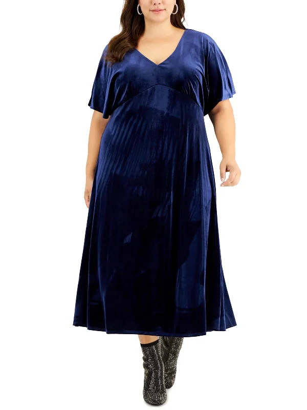 Zippered Dresses for Convenience -Plus Womens Velvet Long Maxi Dress