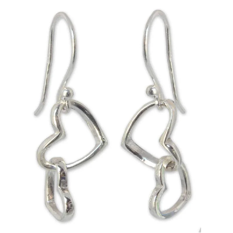 Drop Earrings for Beach Outfit -Handmade Sterling Silver 'Locked in Love' Heart Earrings (Thailand)