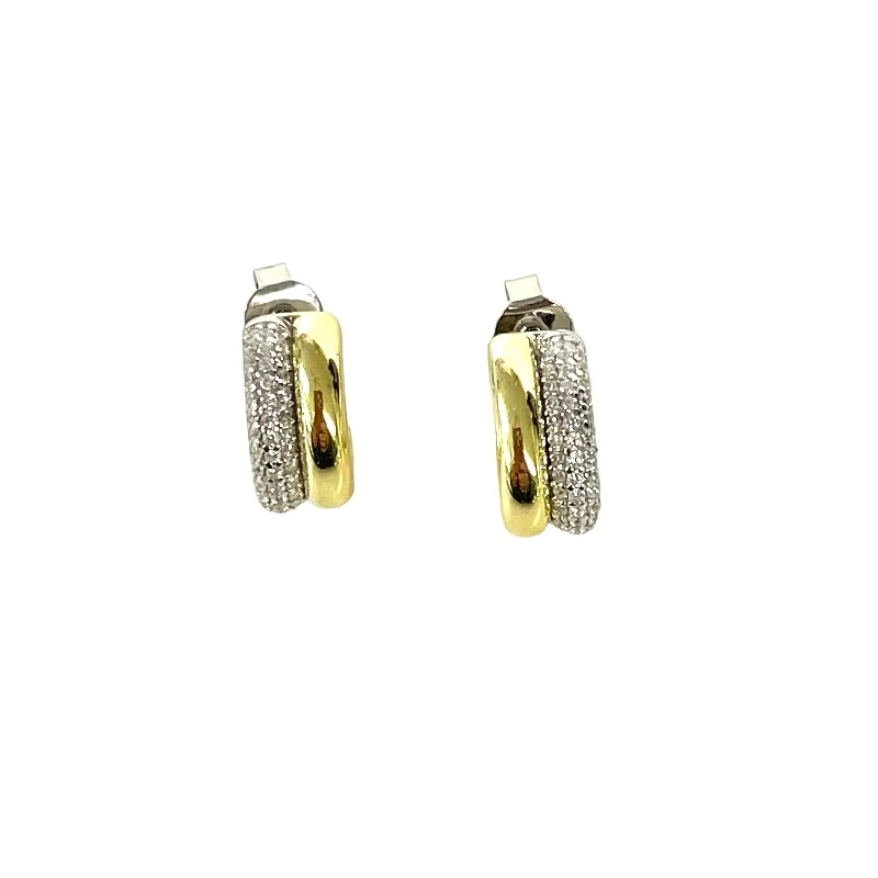 Drop Earrings for School Uniform -Two Tone Sterling Pave Earrings