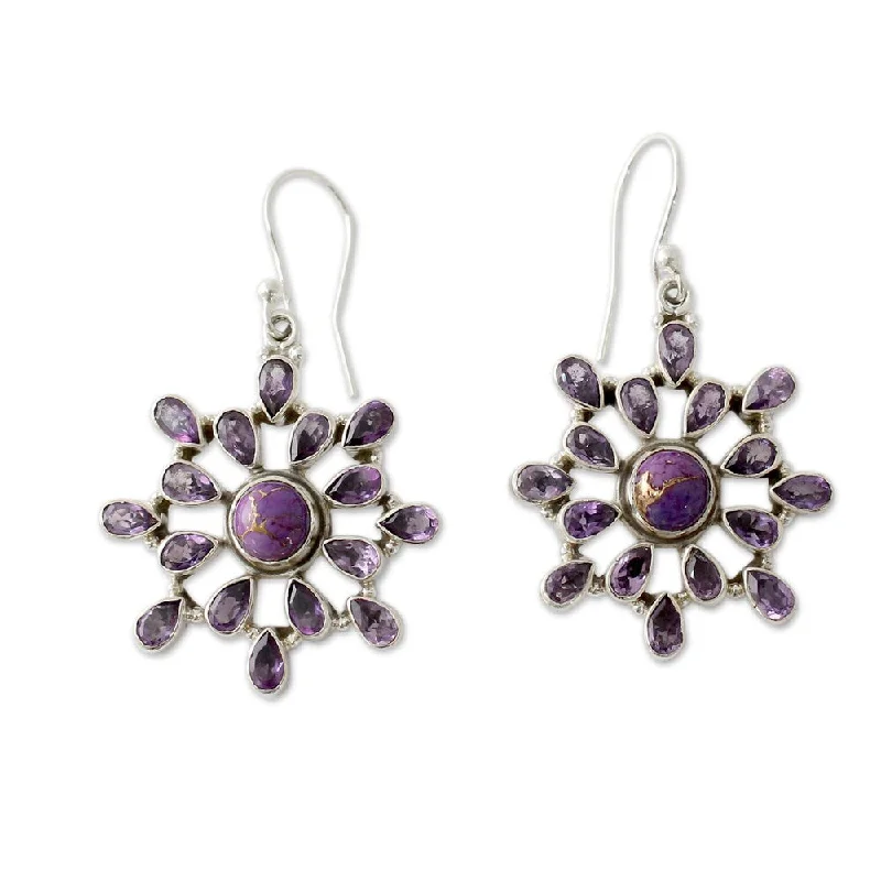 Drop Earrings with Hammered Finish -Amethyst Dangle Earrings, 'Lavender Starlight' (India) - 1.9L*1.2W