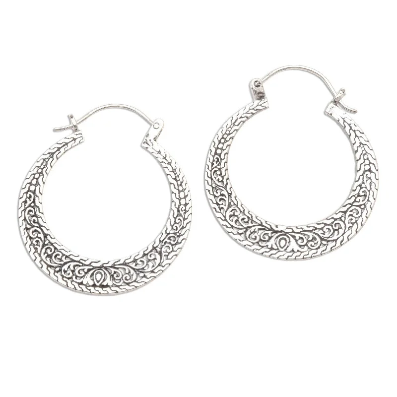 Gemstone Drop Earrings for Color -NOVICA Sukawati Circles, Sterling silver hoop earrings - 1.3D