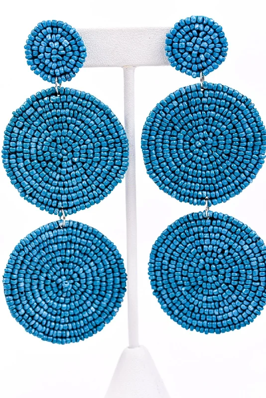 Drop Earrings for Festival Style -Blue 3-Tier Seed Bead Earrings - EAR2477BL