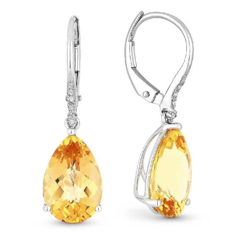 Round Drop Earrings for Classic -6.5 16.9 Mm 5.93Ct Citrine Drop/dangle Earrings In 14K White Gold