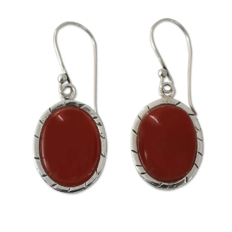 Drop Earrings for Party Look -Handmade Captivating Sunset Sterling Silver Carnelian Earrings (India)