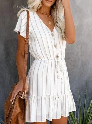 Mini Dresses for Youthful Look -Striped short sleeve tie waist casual dress