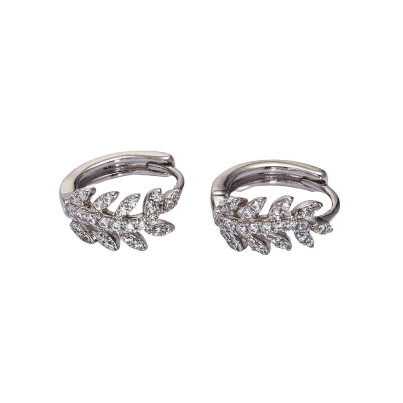 Diamond Drop Earrings for Luxury -Silver Leaf White Gold Filled Huggie Hoop Earrings