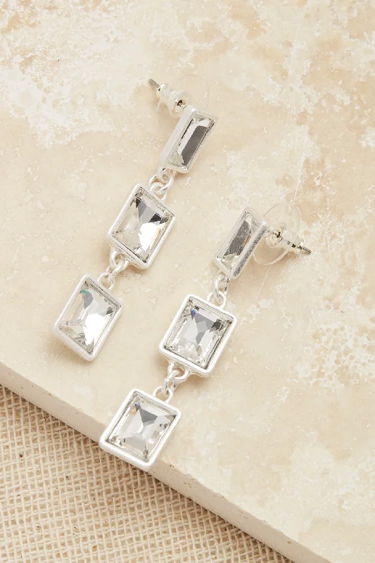 Drop Earrings with Embossed Patterns -Envy Silver Rectangle Drop Earrings