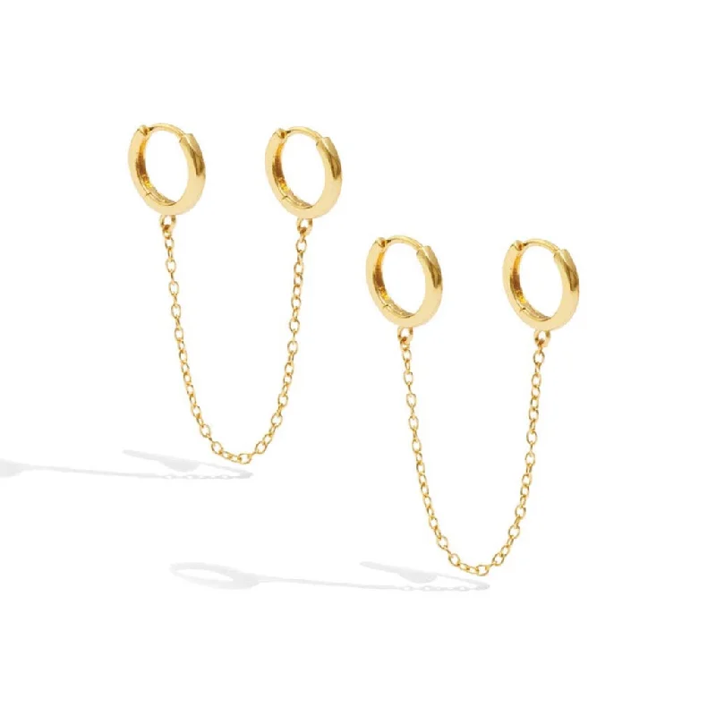 Lightweight Drop Earrings for All Day -Double Huggies with Chain