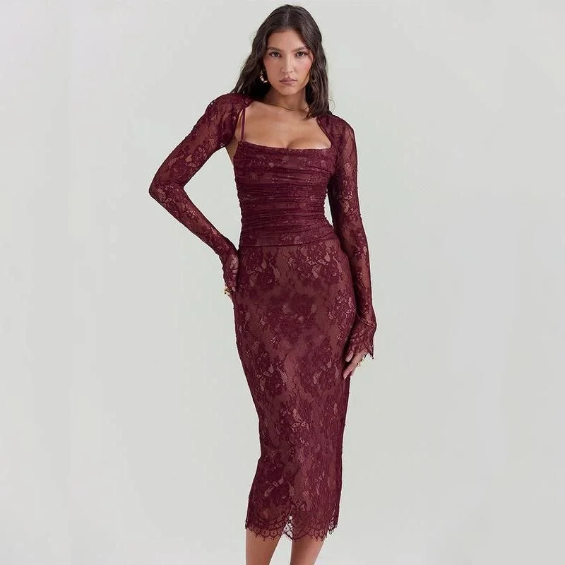 Valentine's Day Dresses for Romance -Spaghetti Strap Lace Bodycon Dress