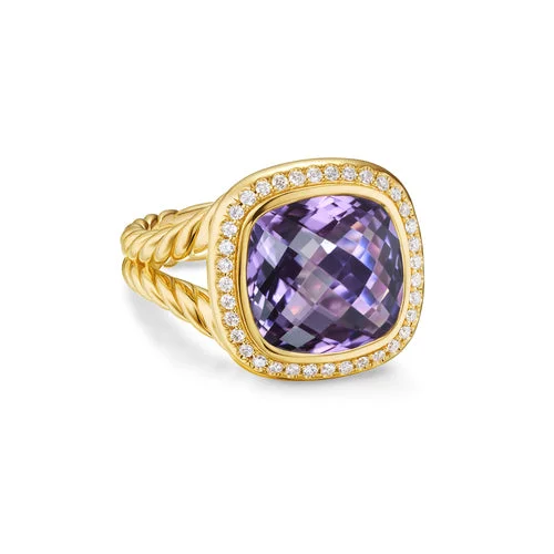 Rings with black diamond for striking contrast -Albion Ring in 18K Yellow Gold with Amethyst and Diamonds, 11mm, Size 6