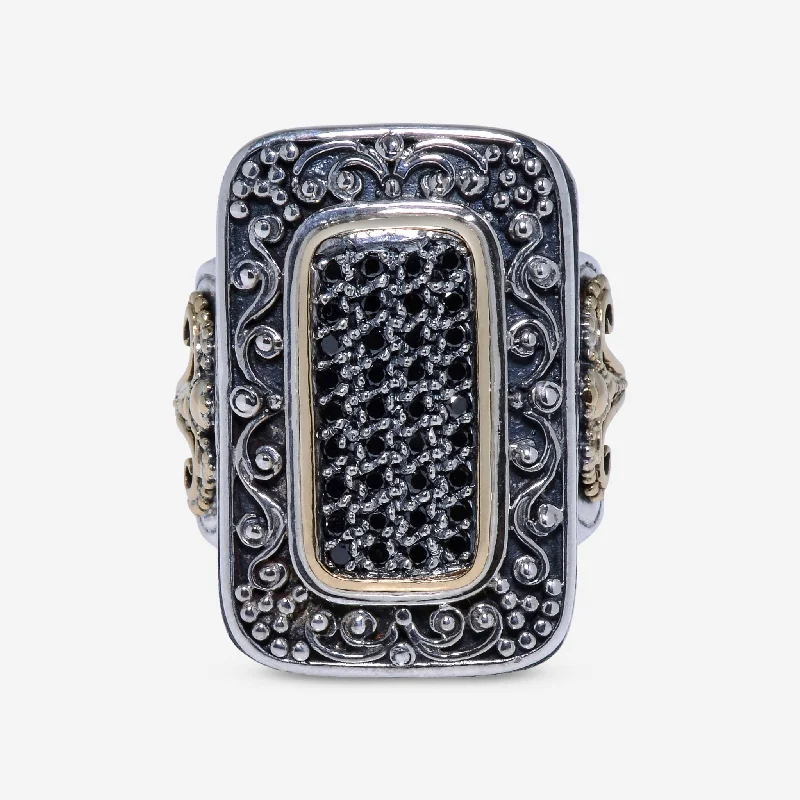 Rings with rough sapphire for rugged chic -Konstantino Sterling Silver, 18K Yellow Gold, and Black Diamond 0.40ct. tw. Ring sz 7 DKJ376-130-110