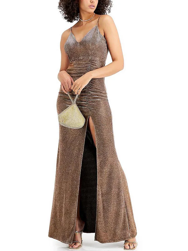 Faux Leather Dresses for Affordable -Juniors Womens Glitter Maxi Evening Dress