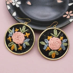 Drop Earrings for Formal Attire -Vintage Inspired Cross Stitch Earrings, Black