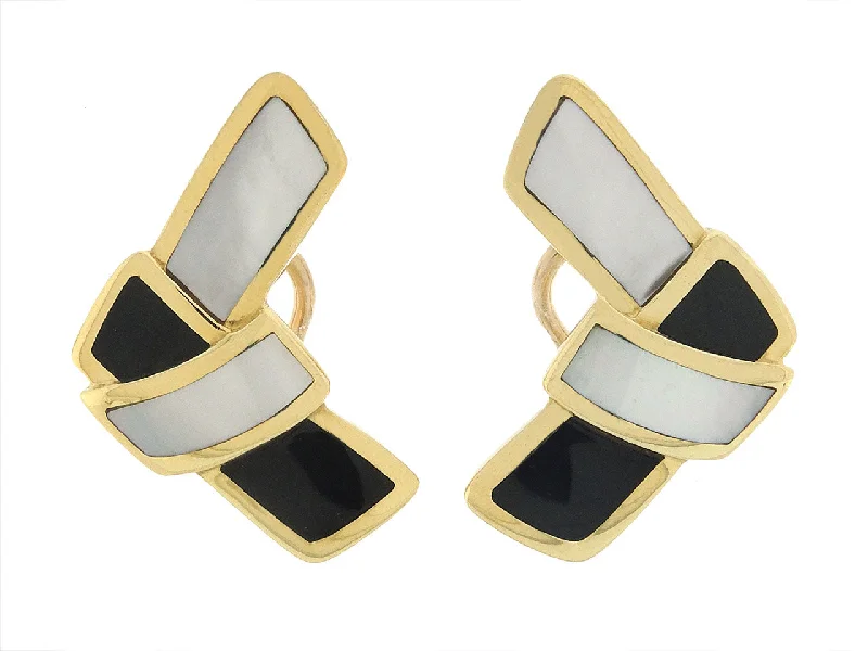 Drop Earrings with Wave Designs -Tiffany & Co. Mother-of-Pearl and Onyx Earrings in 18K