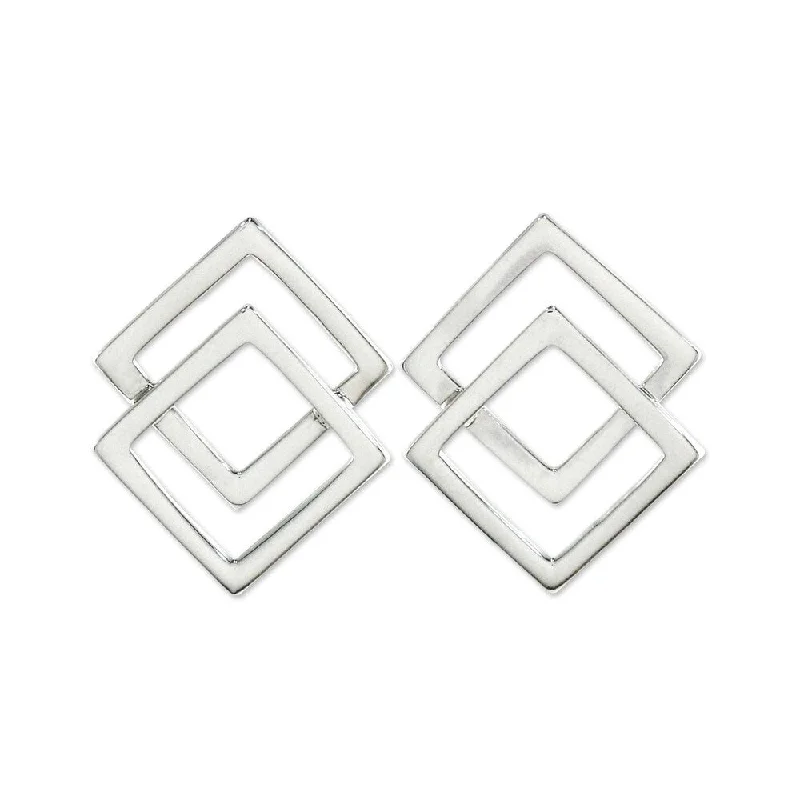 Drop Earrings with Textured Surface -NOVICA Handmade Sterling Silver Forever Square Earrings (Thailand) - 0.9*0.5