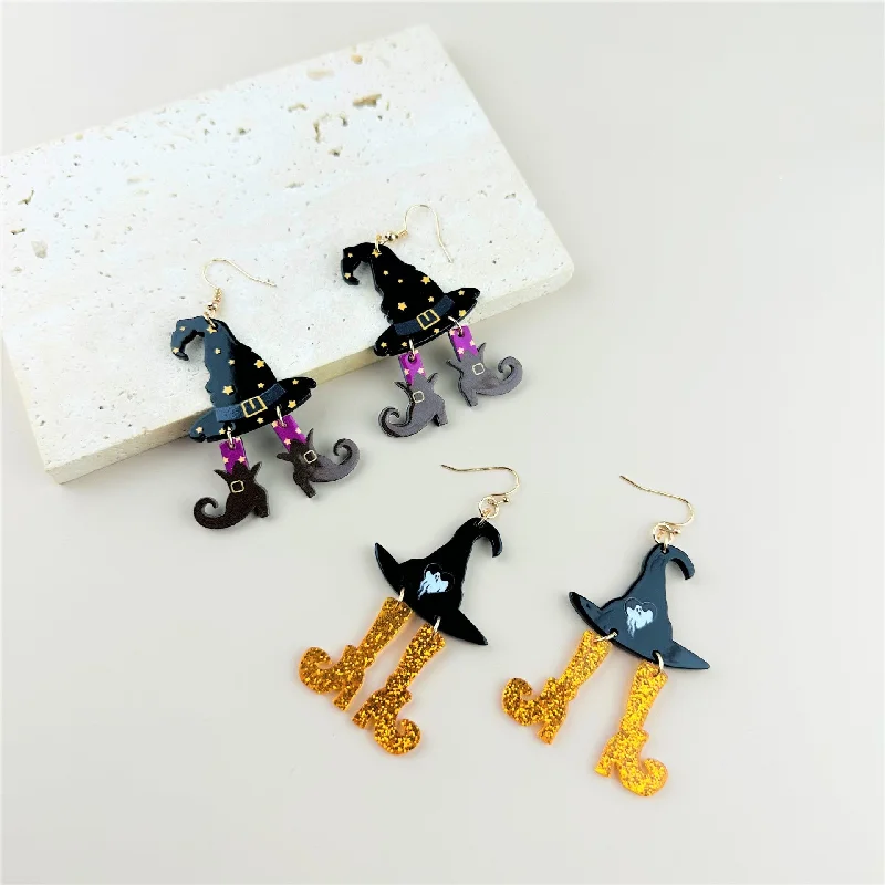 Drop Earrings with Infinity Symbols -Wholesale Halloween Acrylic Wizard Hat Boots Printed Earrings