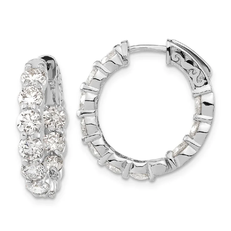 Drop Earrings with Crown Designs -14k White Gold 4.35 ct Lab Grown Diamond Round Hoop w/Safety Clasp Hoop Earrings VS Clarity, G-H Color