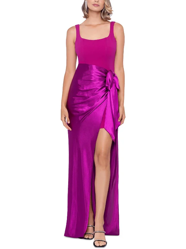 Pink Dresses for Feminine -Womens Satin Ruched Evening Dress