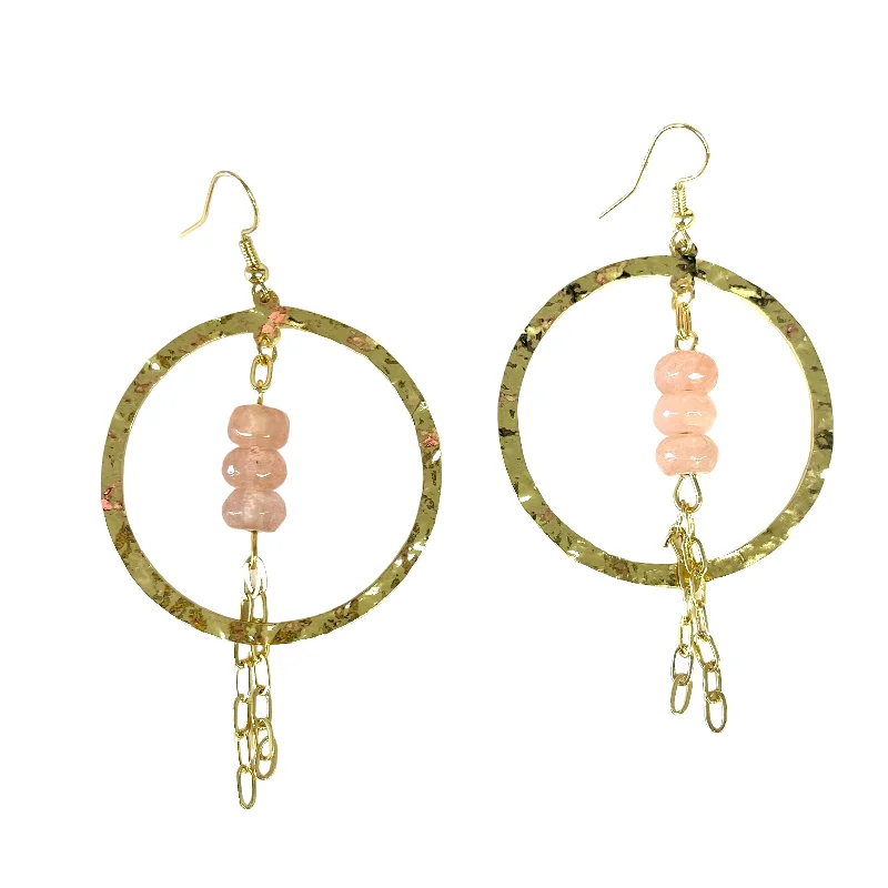 Drop Earrings for Bridesmaids Look -Hammered Goldtone Circle And Bead Earrings