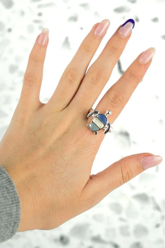 Rings with pave ruby for dazzling sparkle -SALE! Blue Sea Glass Striped Turtle Ring