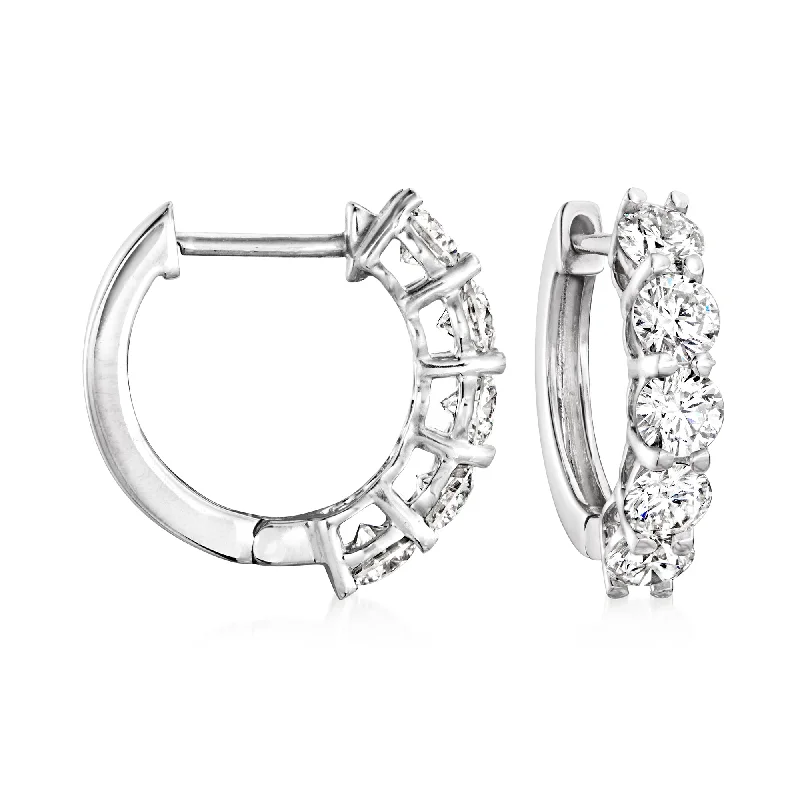 Drop Earrings with Chevron Designs -Ross-Simons Lab-Grown Diamond 5-Stone Hoop Earrings in 14kt White Gold