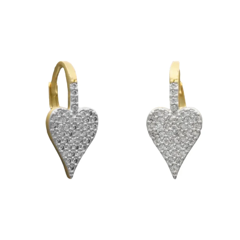 Adjustable Drop Earrings for Custom Fit -Gold And Clear Pave Heart Earrings