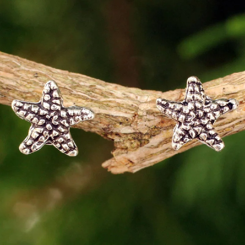 Drop Earrings with Symbolic Elements -Sterling Silver Baby Starfish Earrings (Thailand)