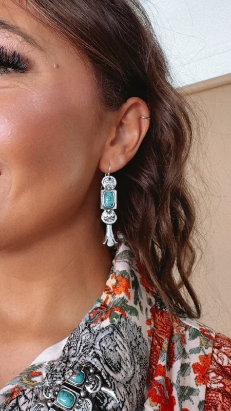 Long Drop Earrings for Dramatic -Bella Blossom Turquoise Earrings