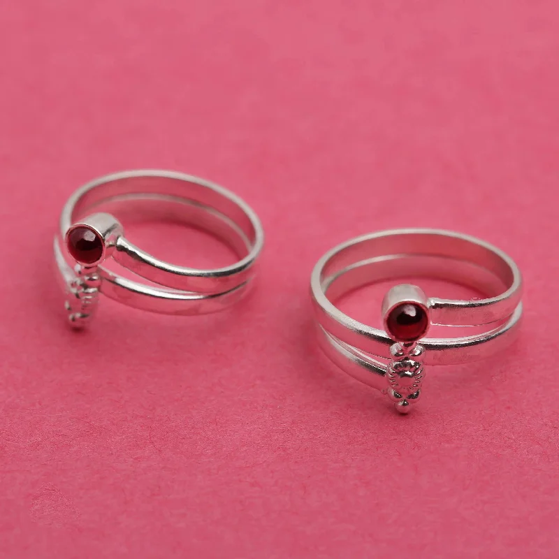 Rings with twisted rose gold band designs -Red Silver Toe Ring