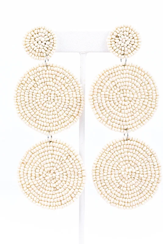 Drop Earrings for Everyday Glamour -Ivory 3-Tier Seed Bead Earrings - EAR2476IV