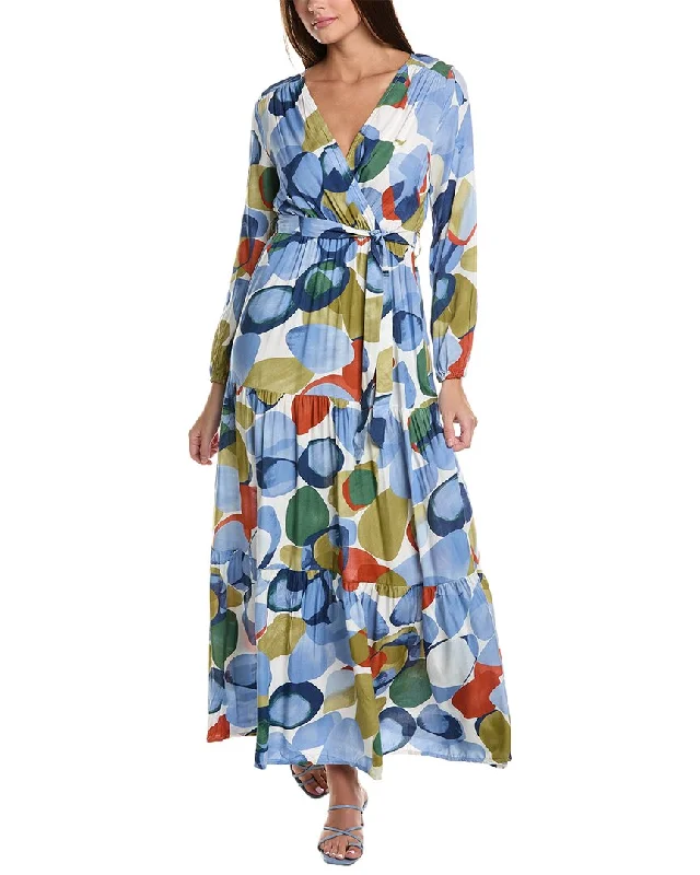 Linen Dresses for Breathable -ANNA KAY Patches Silk-Blend Maxi Dress