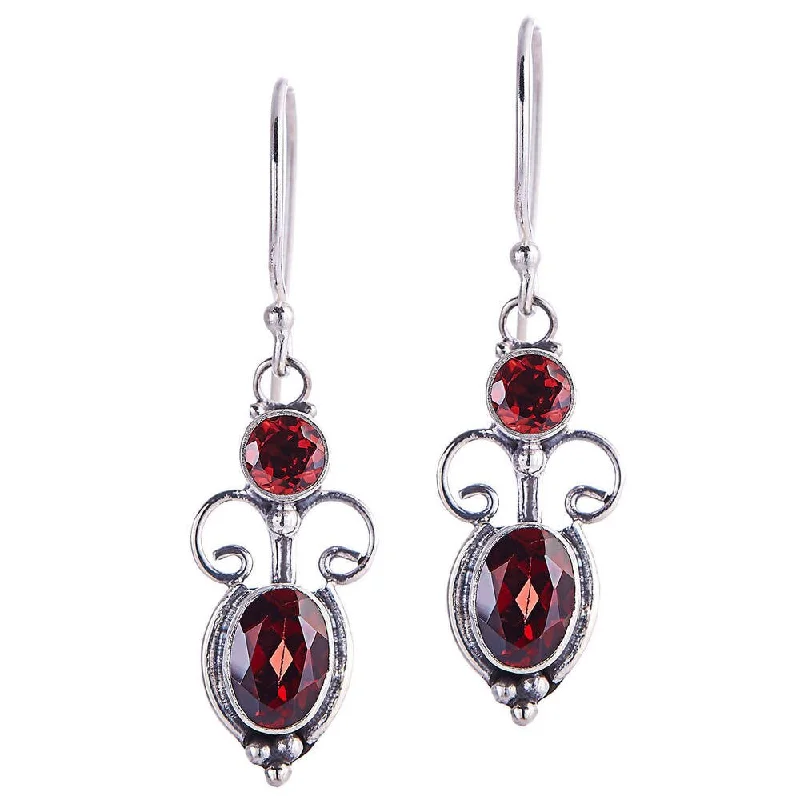 Crystal Drop Earrings for Sparkle -NOVICA Handmade Crown Princess Sterling Silver Garnet Earrings (Indonesia)