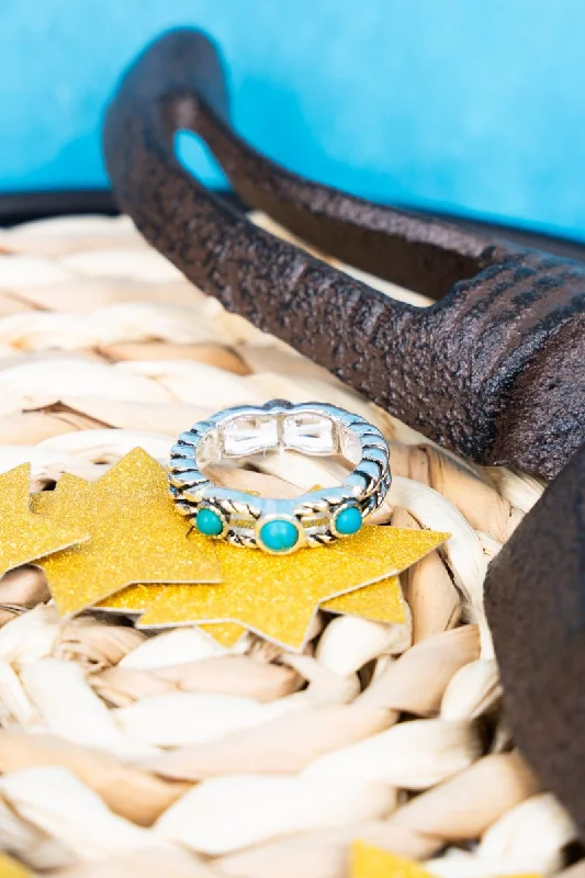 Rings with citrine stones for sunny vibes -SALE! Turquoise Twist Of Fate Silvertone Ring