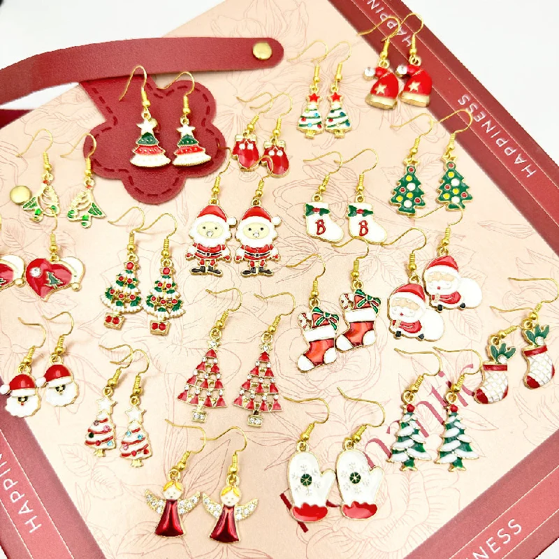 Drop Earrings for Evening Gown -Wallesar Santa Claus Christmas Tree Cartoon Earrings