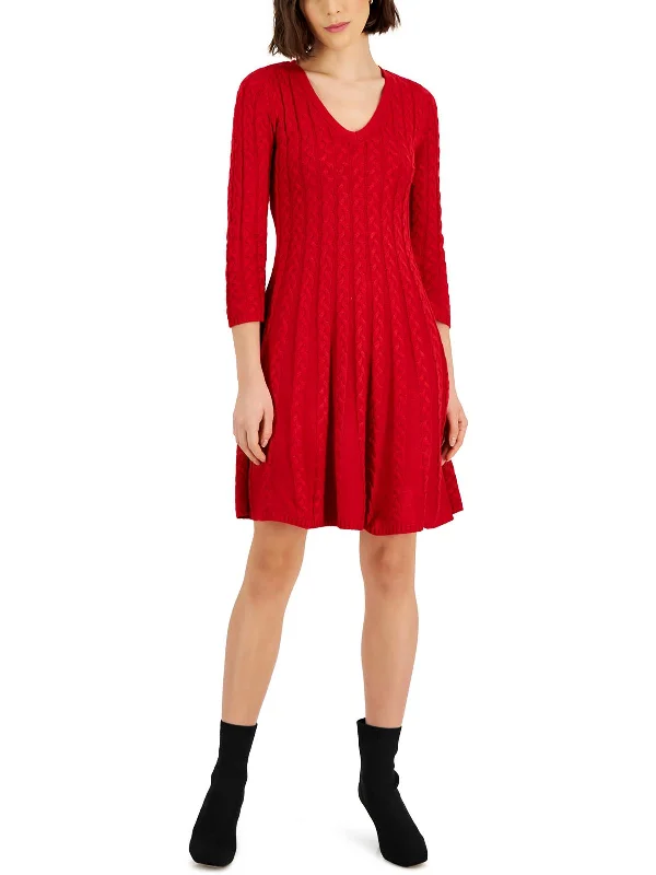 Striped Dresses for Fashionable -Womens Cable Knit V-Neck Sweaterdress