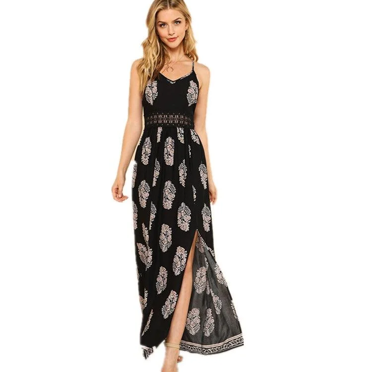 Formal Dresses for Occasions -Printed split wild dress