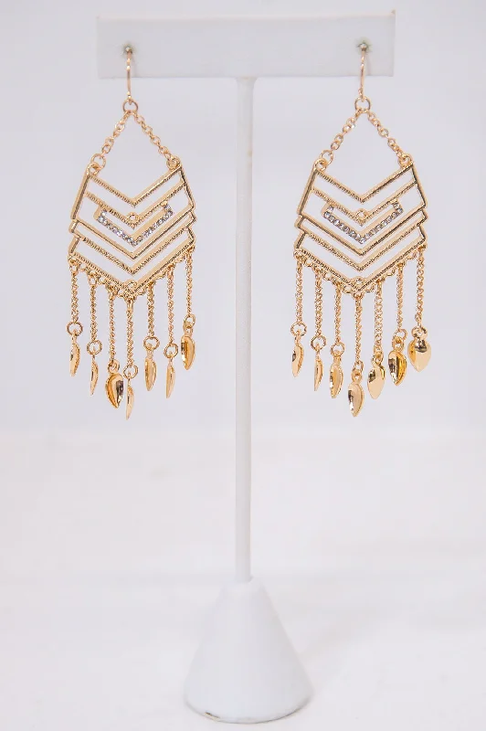 Drop Earrings for Formal Attire -Gold Chevron Chandelier Drop Earrings - EAR4252GD